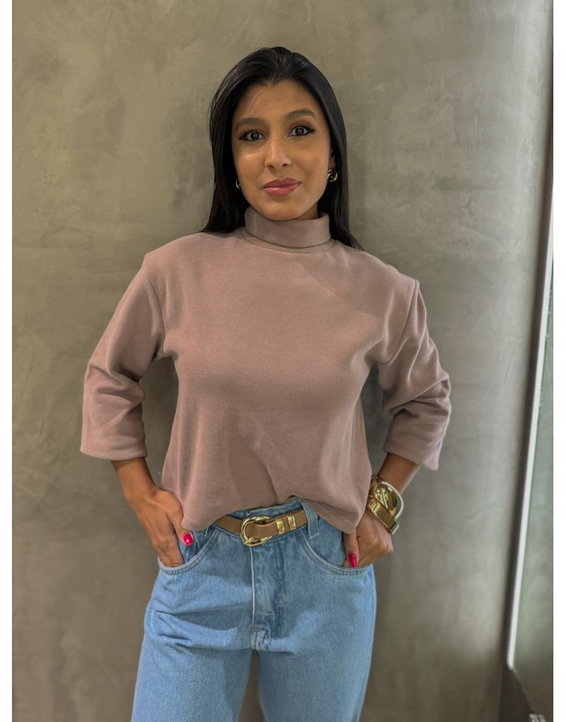 Blusa Canelada Gola Alta Nude