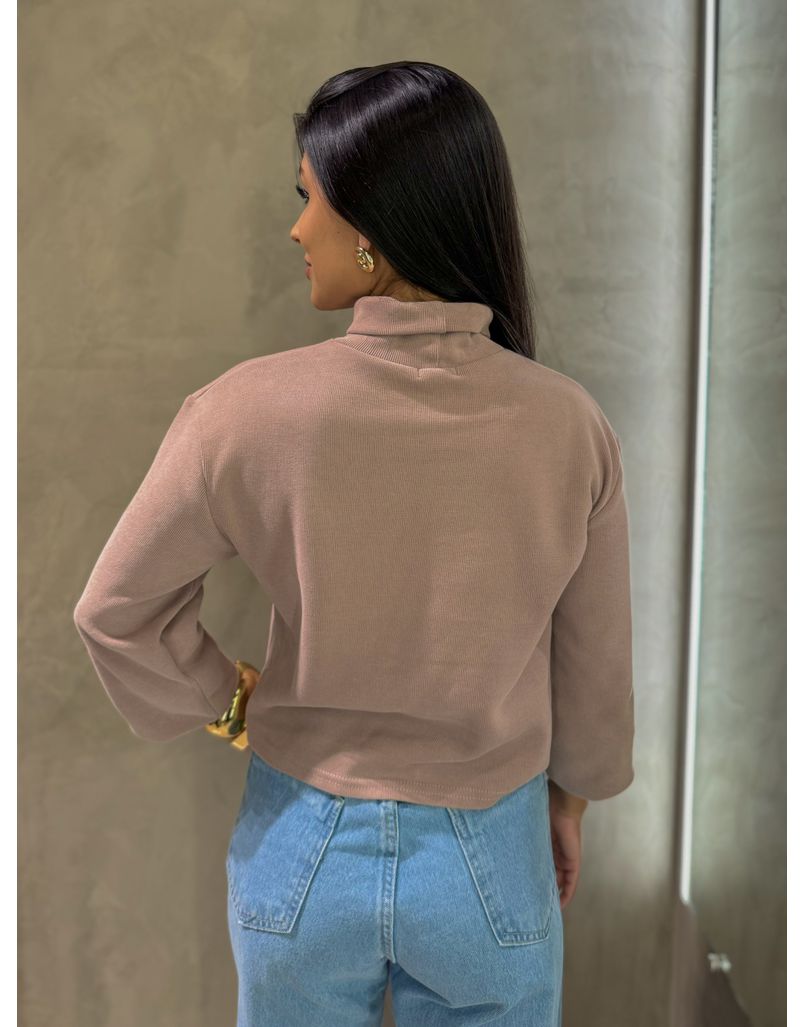Blusa Canelada Gola Alta Nude