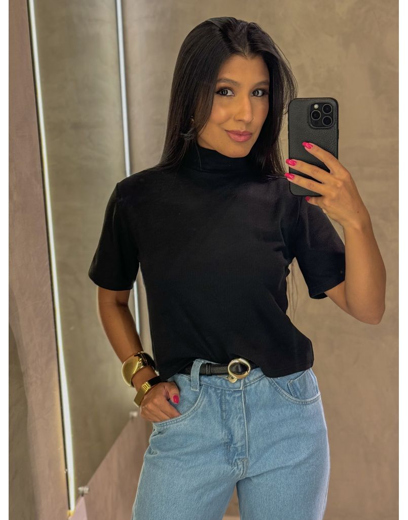 Blusa Canelada Aveludada Preta - Loja La Mina 