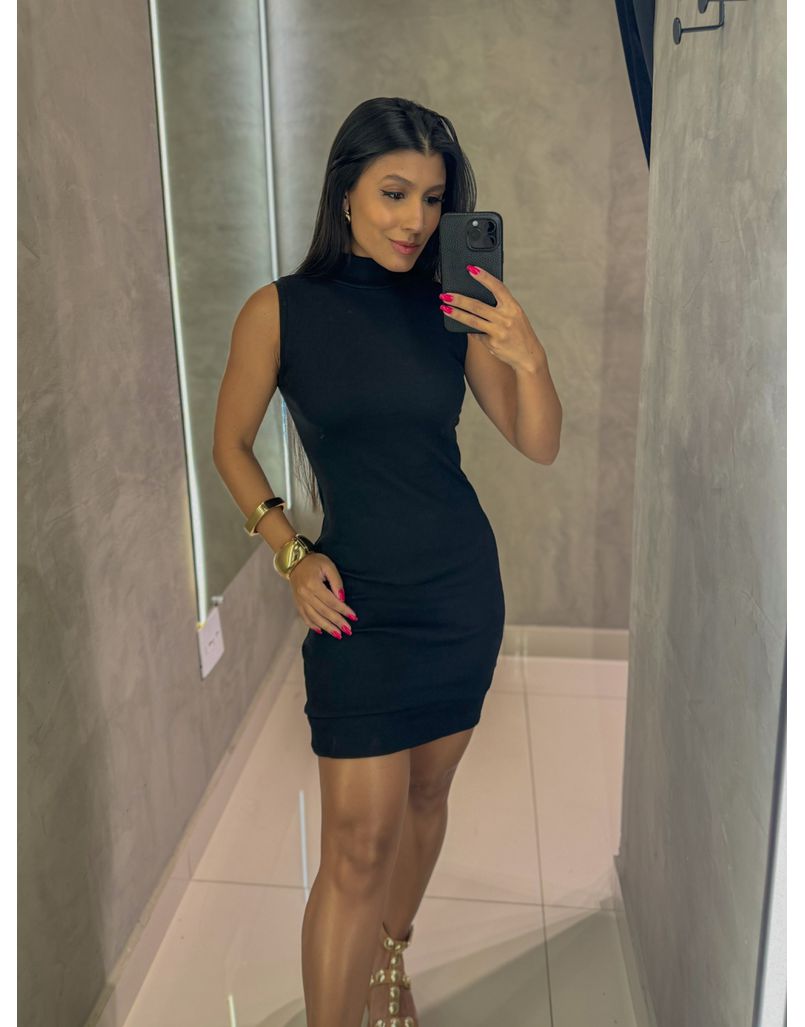 Vestido Canelado Eduarda Preto - Loja La Mina 