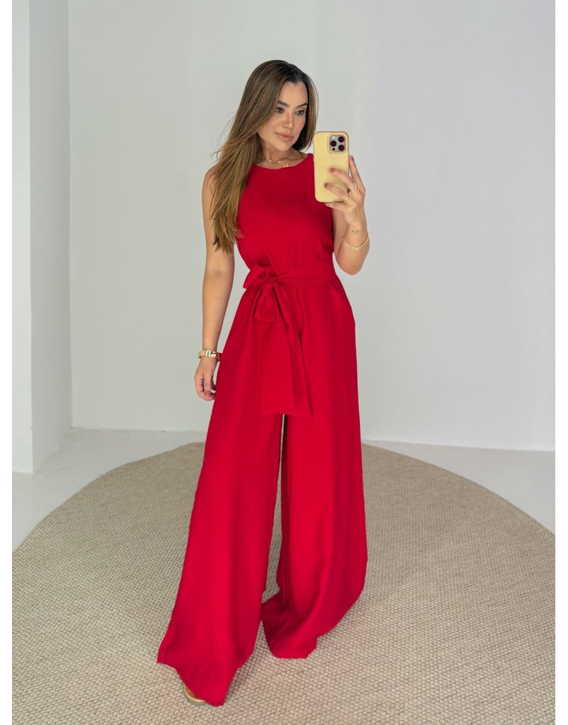 Macacão Pantalona Mônica Vermelho - Loja La Mina 