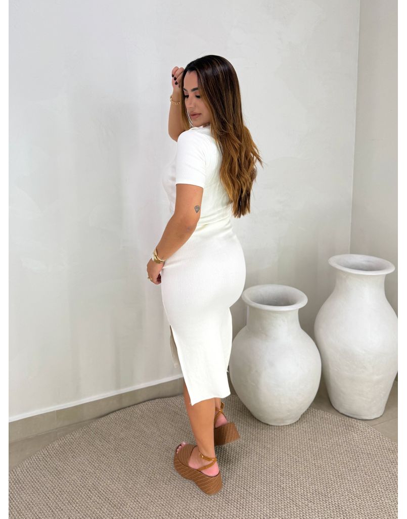 Vestido Canelado Gola Polo Off