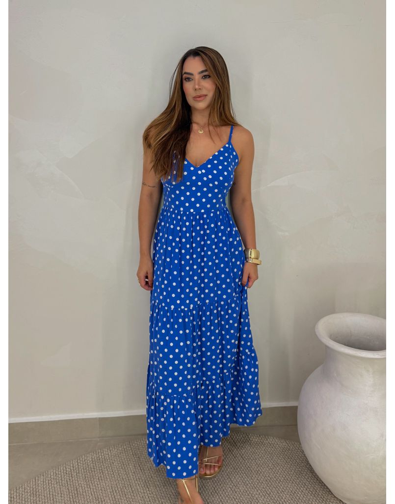 Vestido Midi Atenas Poá Azul