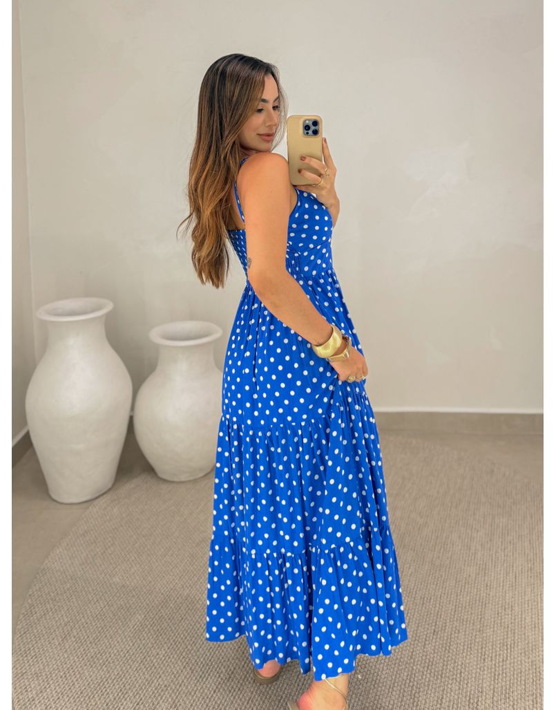 Vestido Midi Atenas Poá Azul