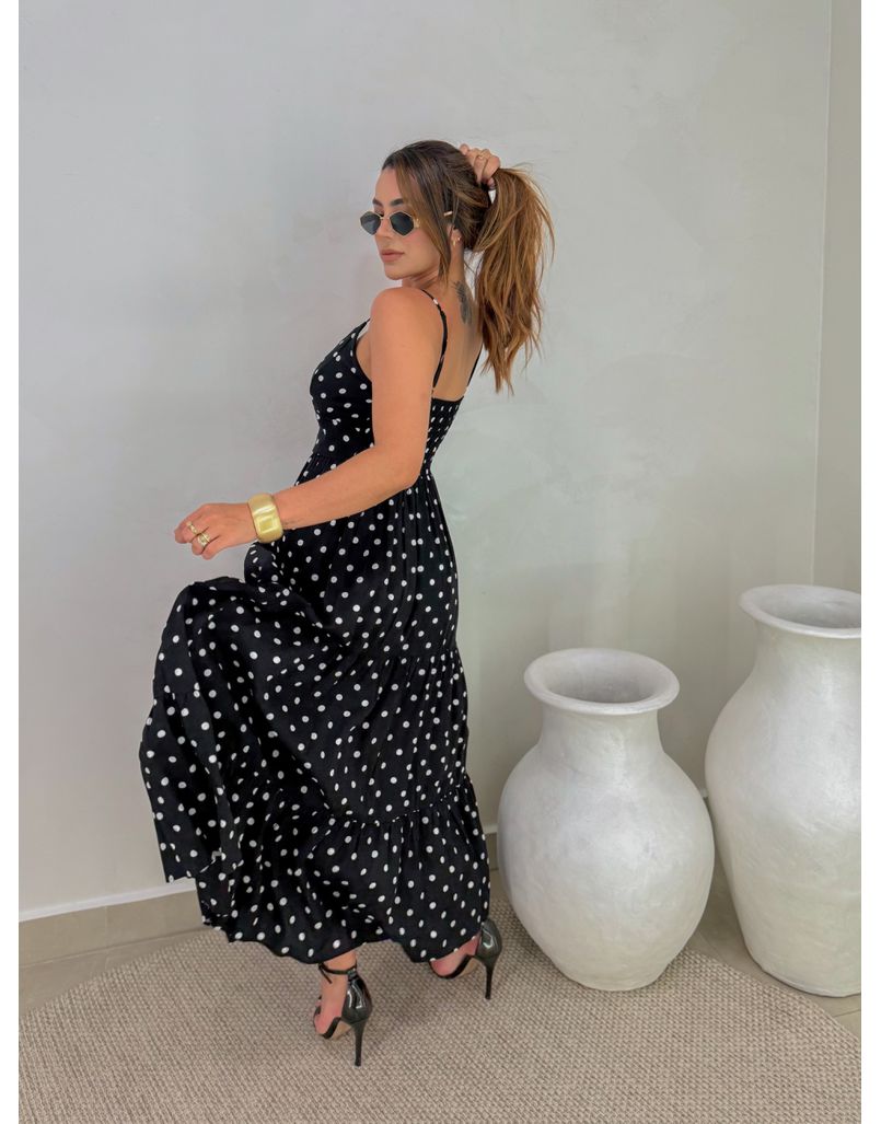 Vestido Midi Atenas Poá Preto
