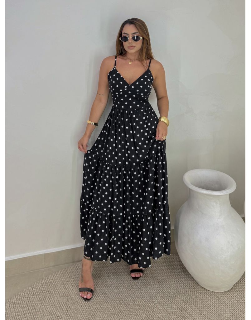 Vestido Midi Atenas Poá Preto