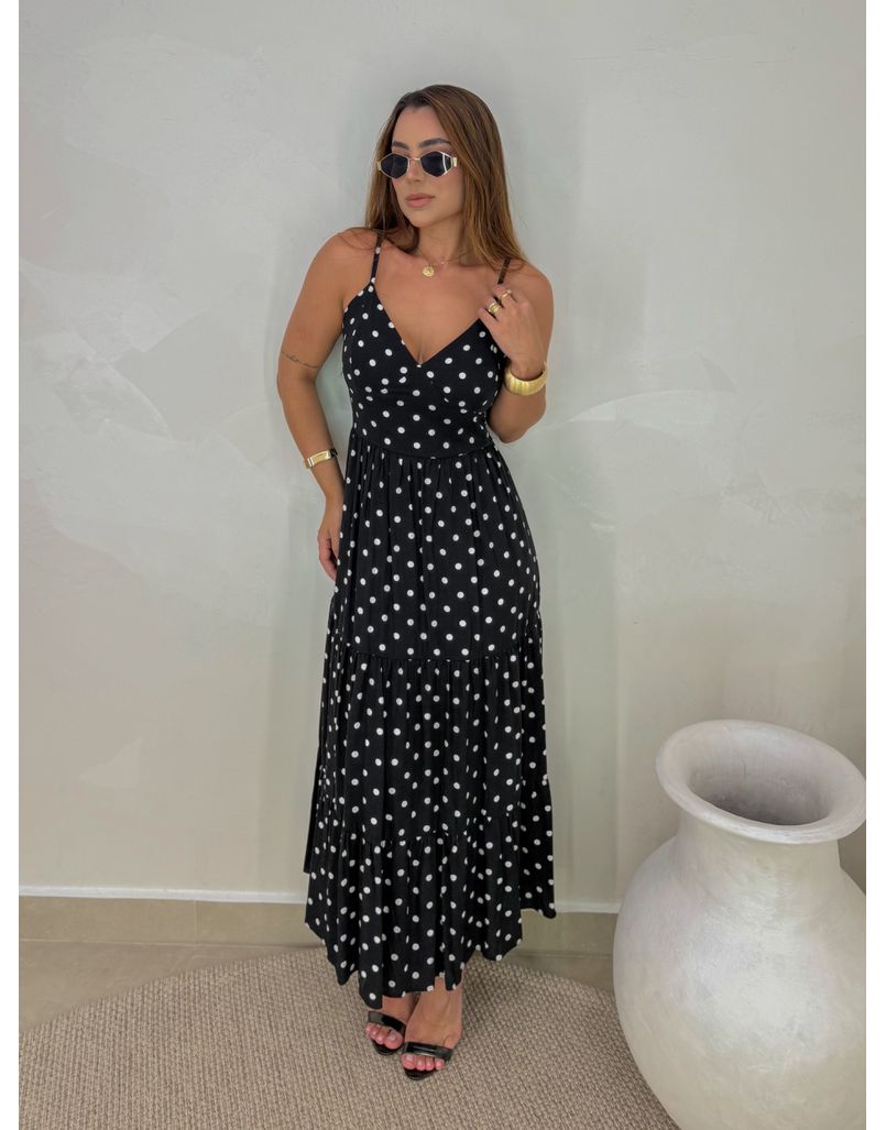 Vestido Midi Atenas Poá Preto