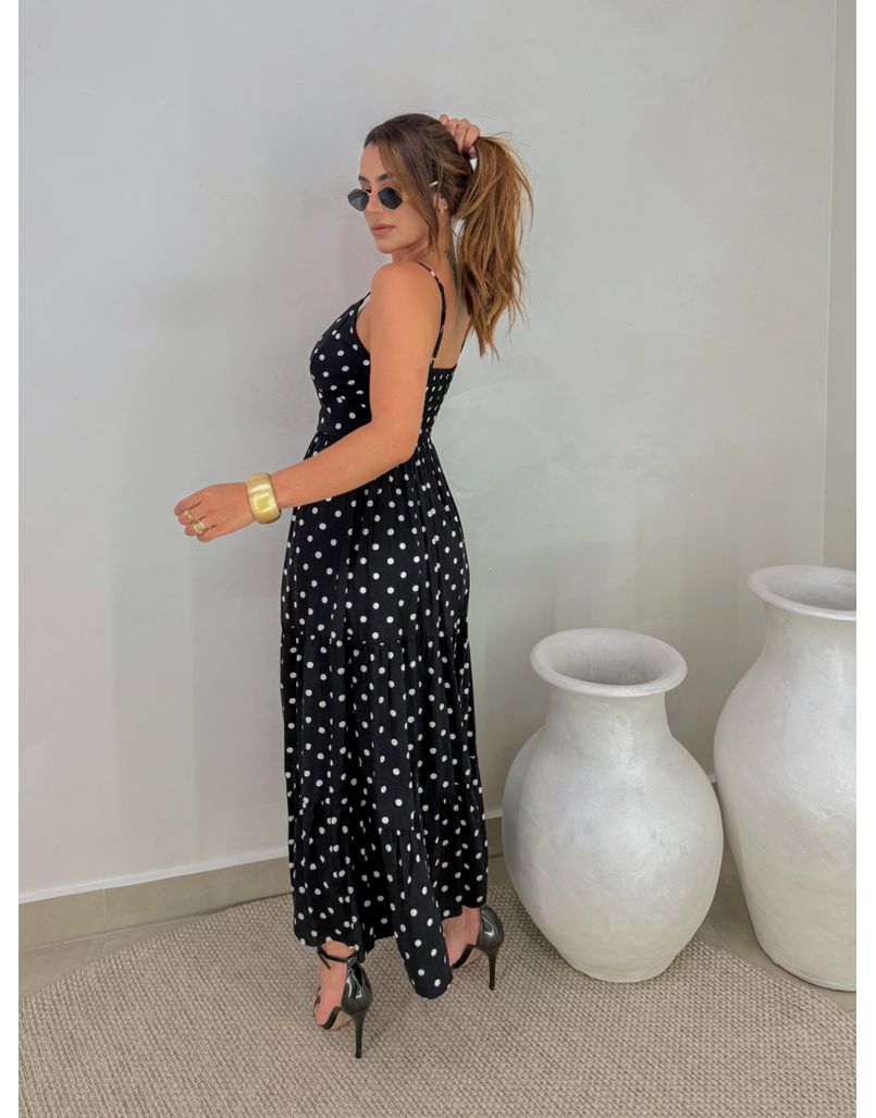 Vestido Midi Atenas Poá Preto