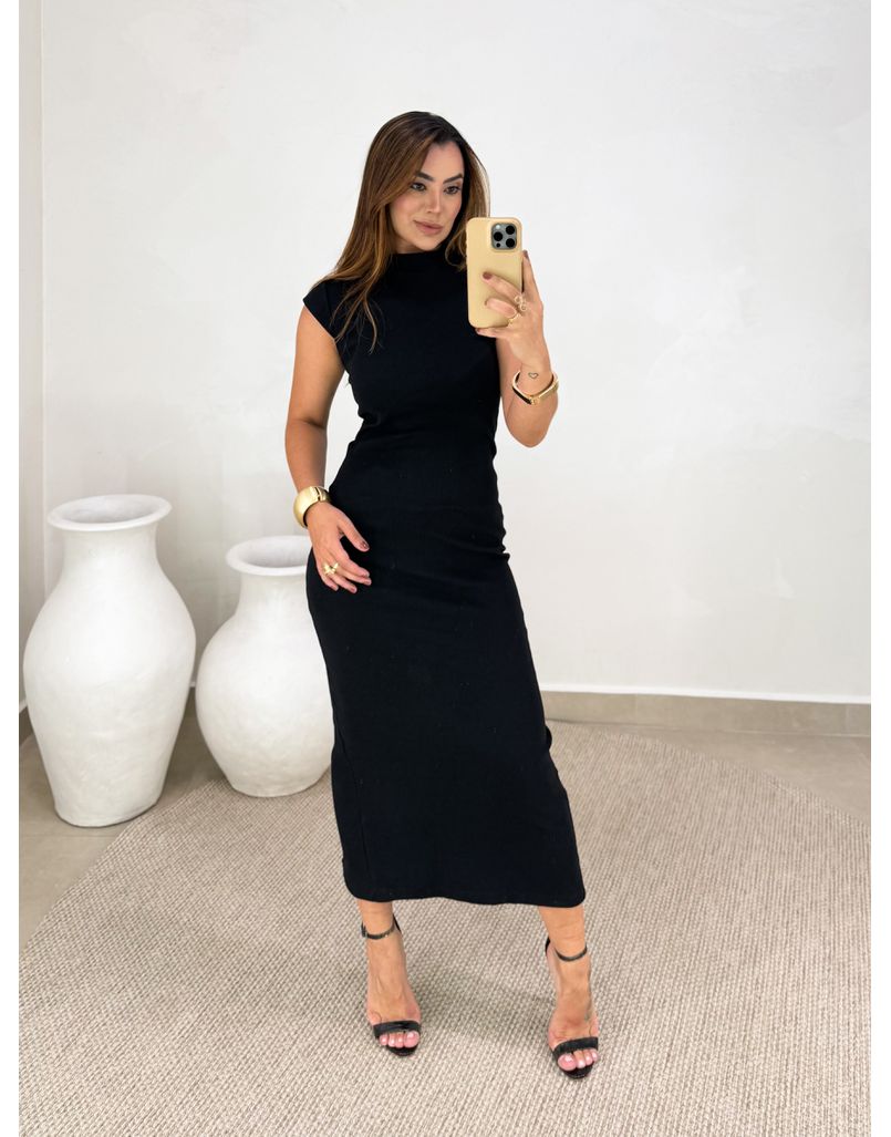 Vestido Canelado Buenos Aires Preto - Loja La Mina 