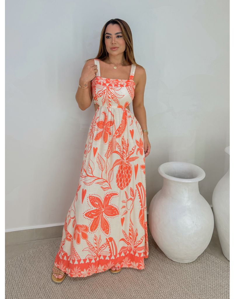 Vestido Estampado Havaí Coral