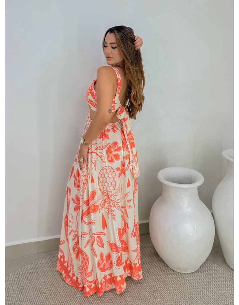 Vestido Estampado Havaí Coral