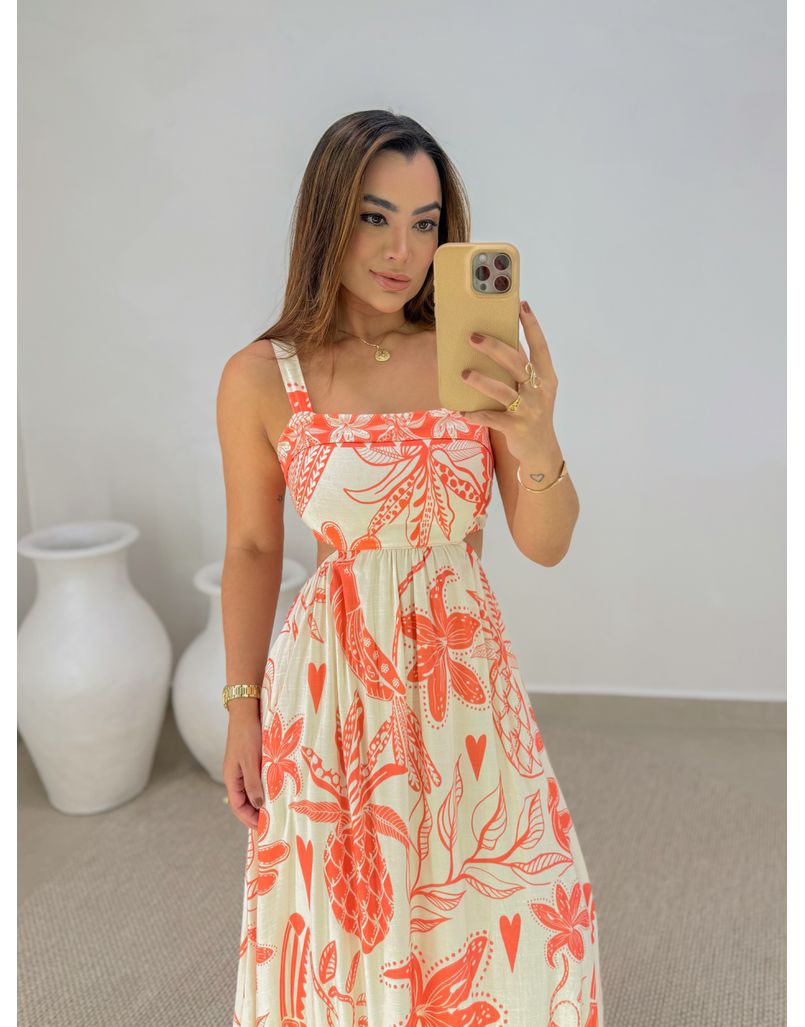 Vestido Estampado Havaí Coral