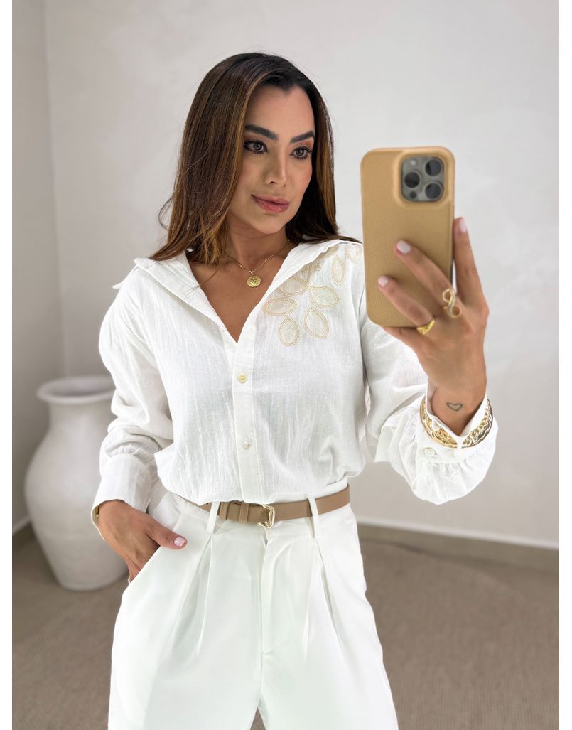 Camisa Bordada Manila Branca - Loja La Mina 