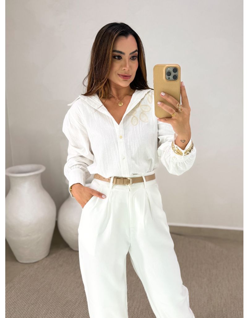 Camisa Bordada Manila Branca