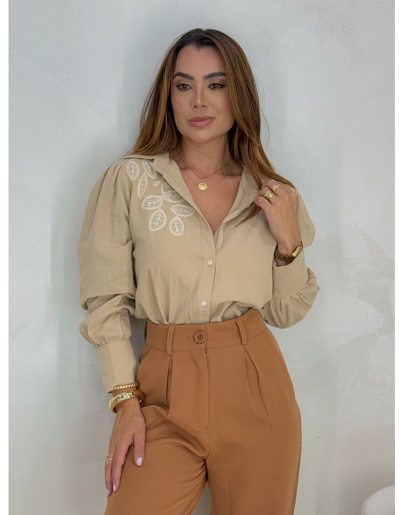 Camisa Bordada Manila Cappuccino - Loja La Mina 