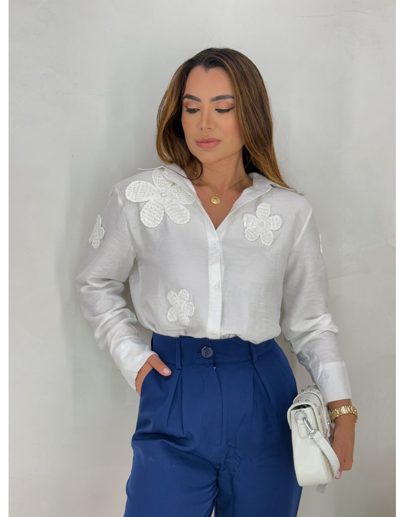 Camisa Bordada Paris Branca - Loja La Mina 