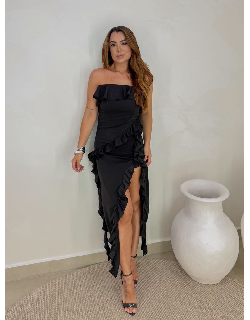 Vestido Midi Boho Preto - Loja La Mina 
