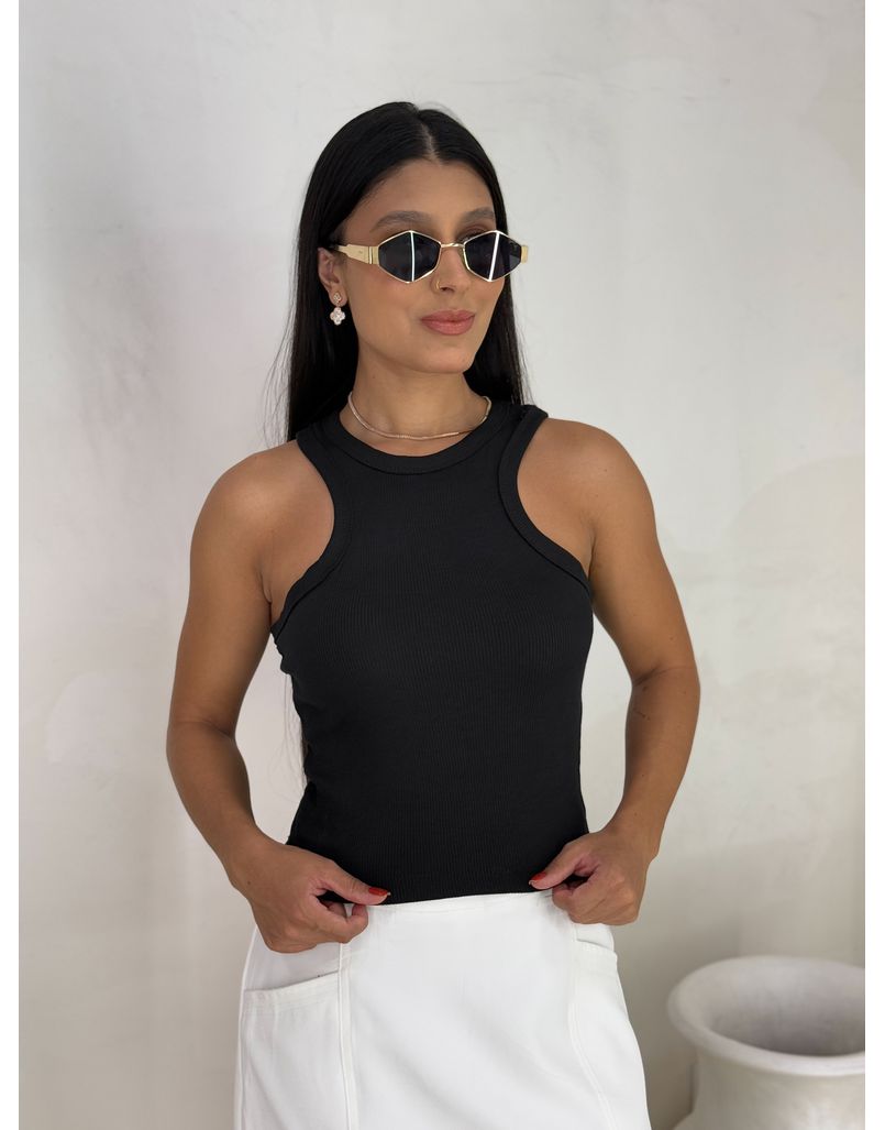 Cropped Regata Canelado Preto - Loja La Mina 