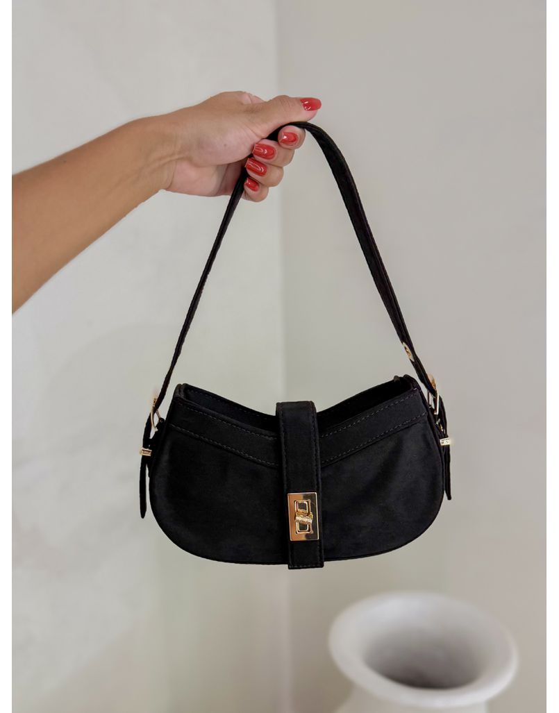 Bolsa Canoa Camurça Preta - Loja La Mina 
