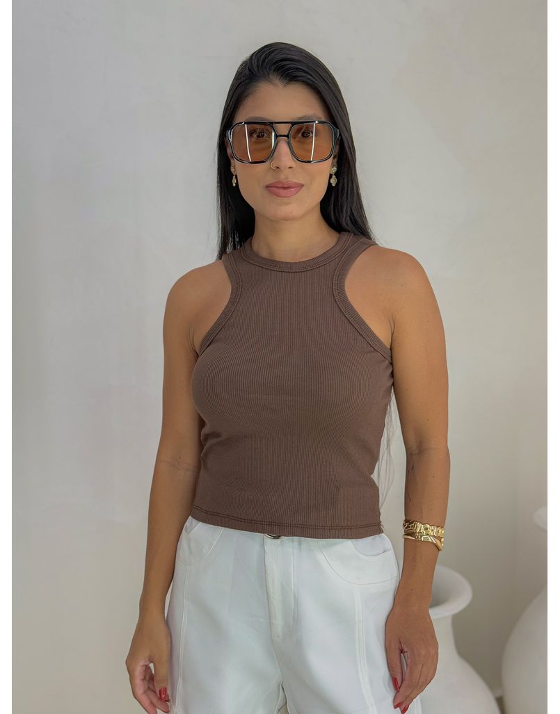 Cropped Regata Canelado Café