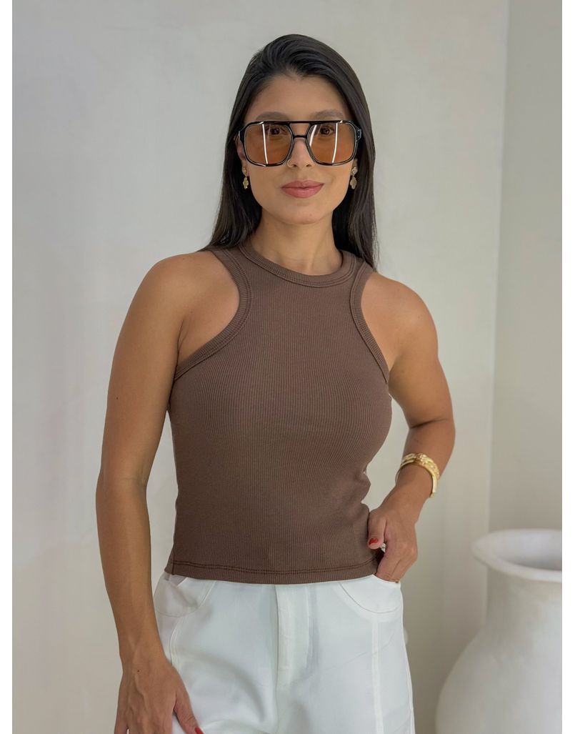 Cropped Regata Canelado Café