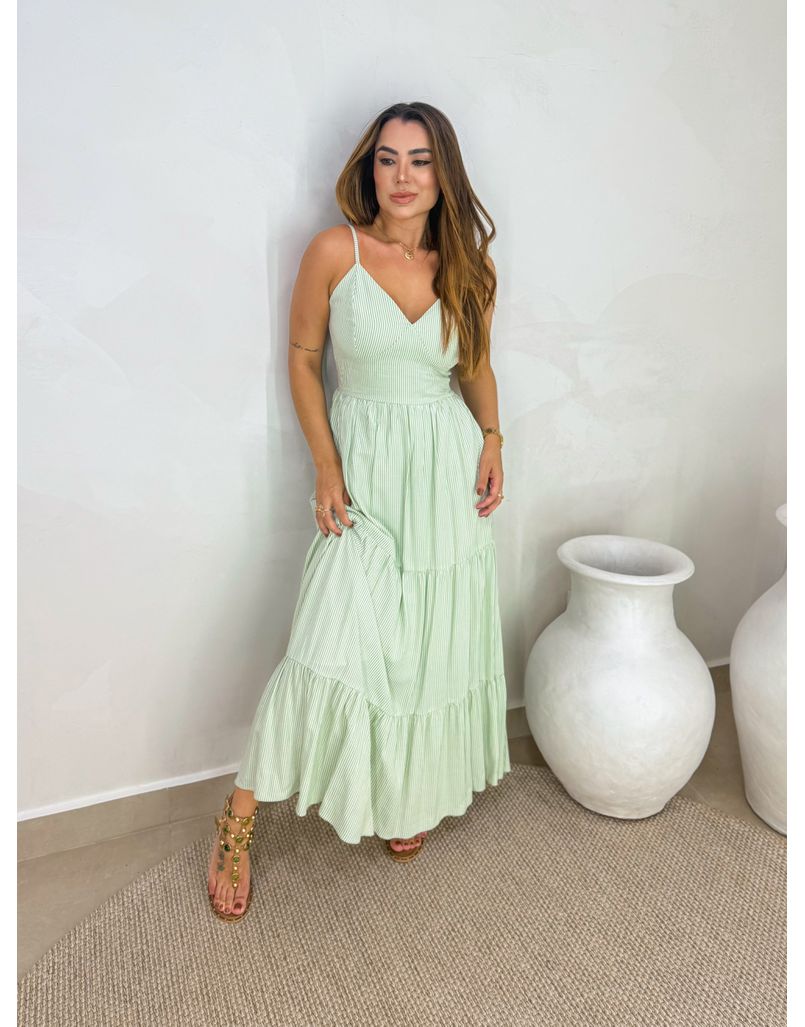 Vestido Atenas Listrado Verde - Loja La Mina 