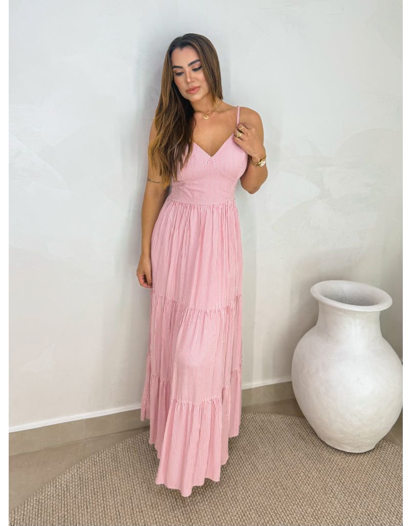 Vestido Atenas Listrado Rosa - Loja La Mina 