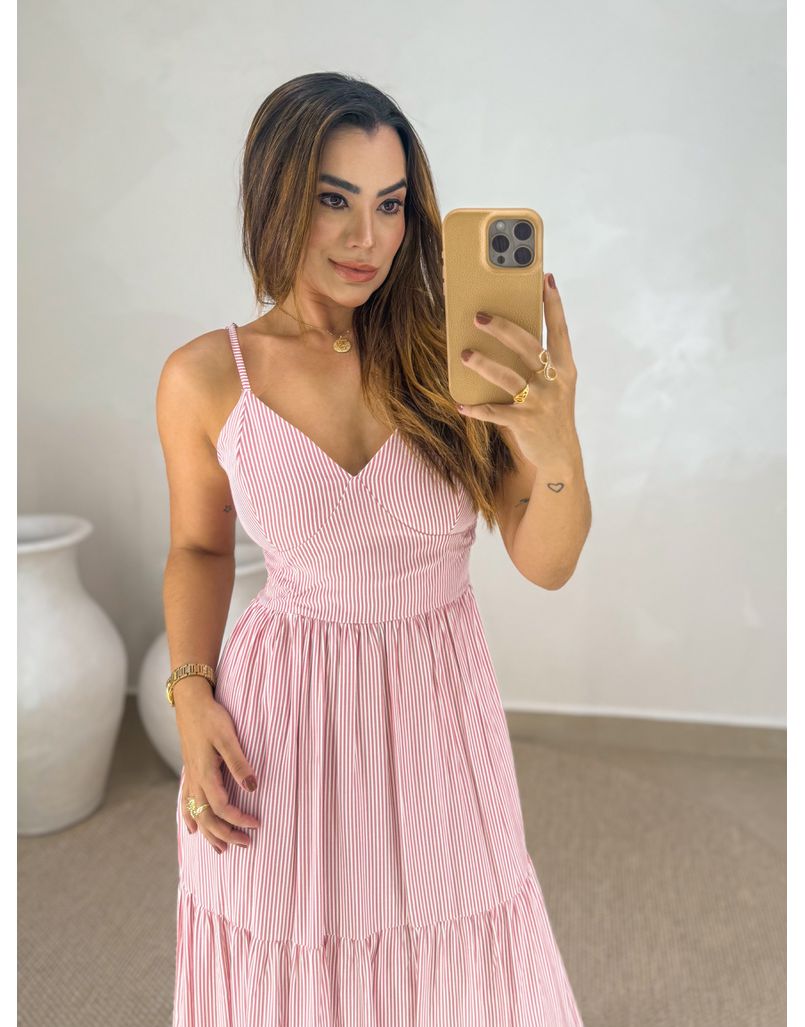 Vestido Atenas Listrado Rosa