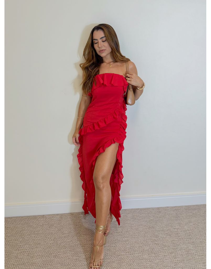 Vestido Midi Boho Vermelho - Loja La Mina 