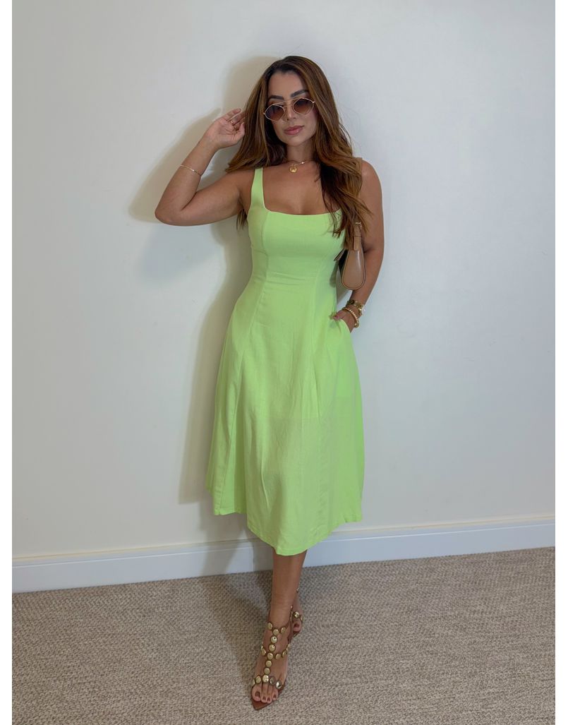 Vestido Linho Alanis Verde - Loja La Mina 