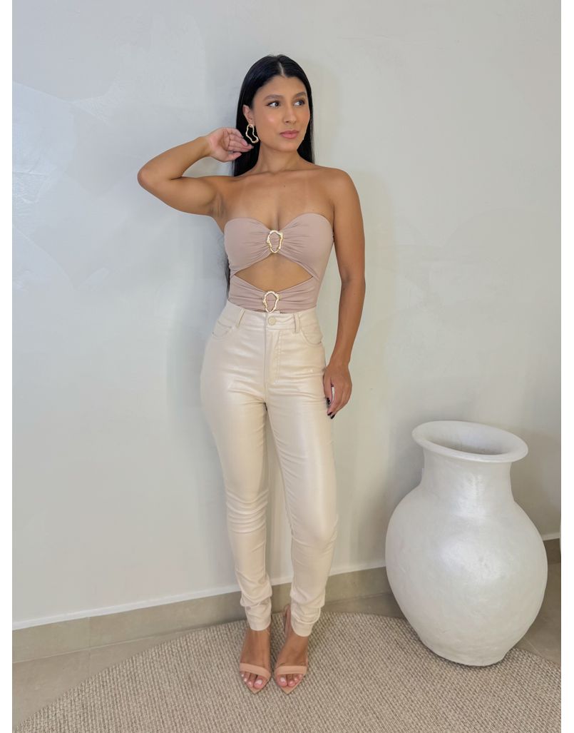 Calça Resinada Olivia Marfim - Loja La Mina 