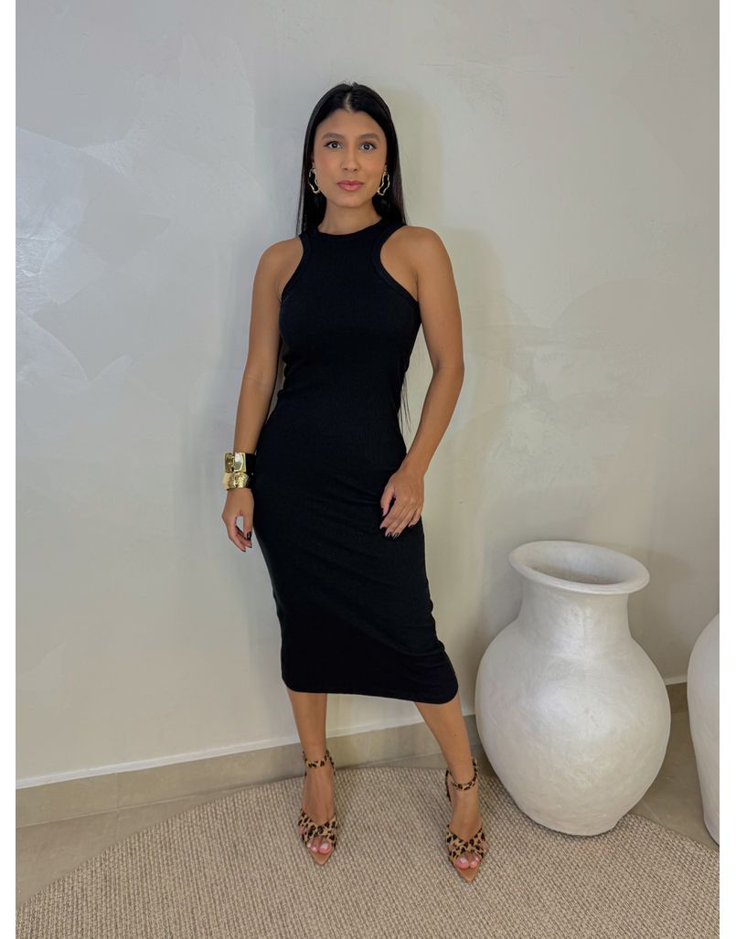 Vestido Canelado Portugal Preto - Loja La Mina 