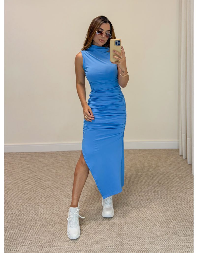 Vestido Midi Franzido Suplex Azul