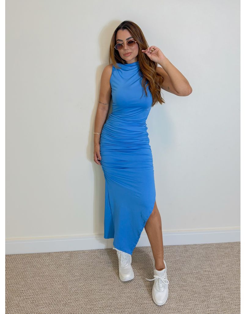 Vestido Midi Franzido Suplex Azul