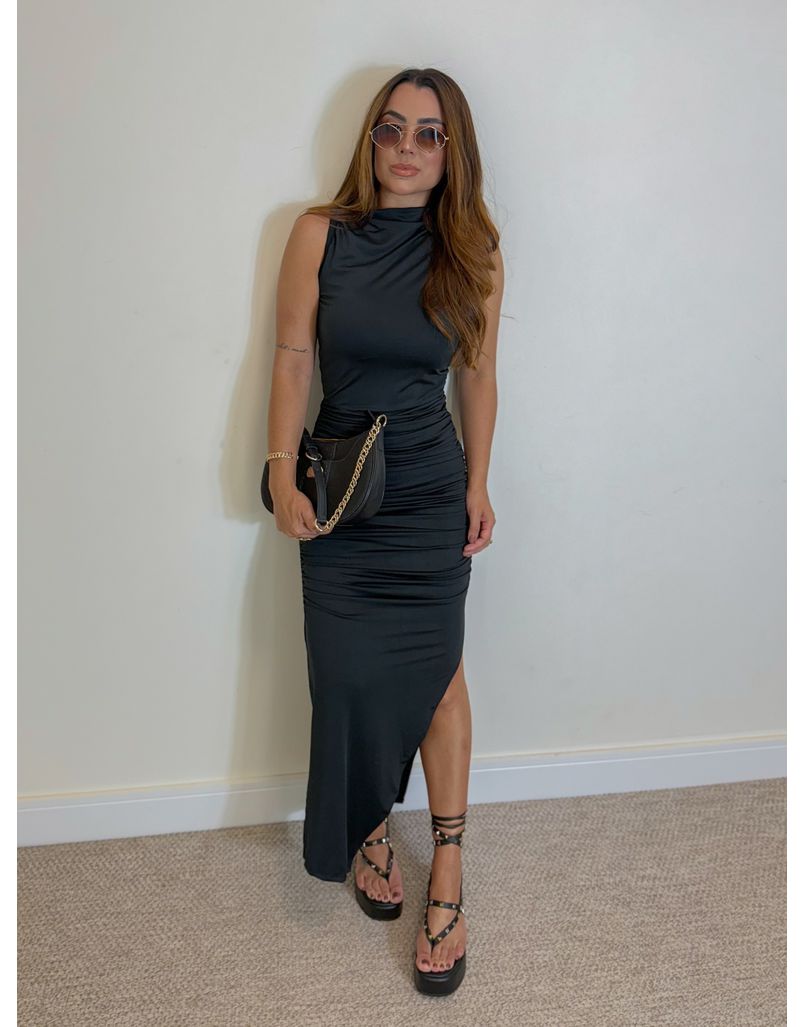Vestido Midi Franzido Suplex Preto