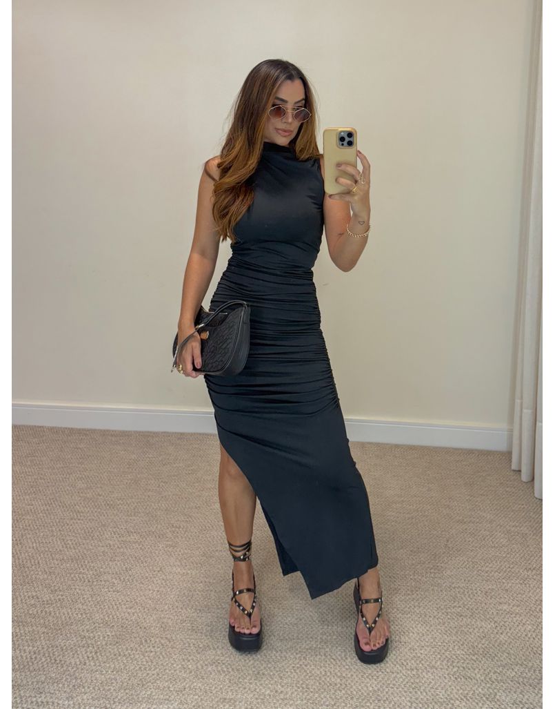 Vestido Midi Franzido Suplex Preto