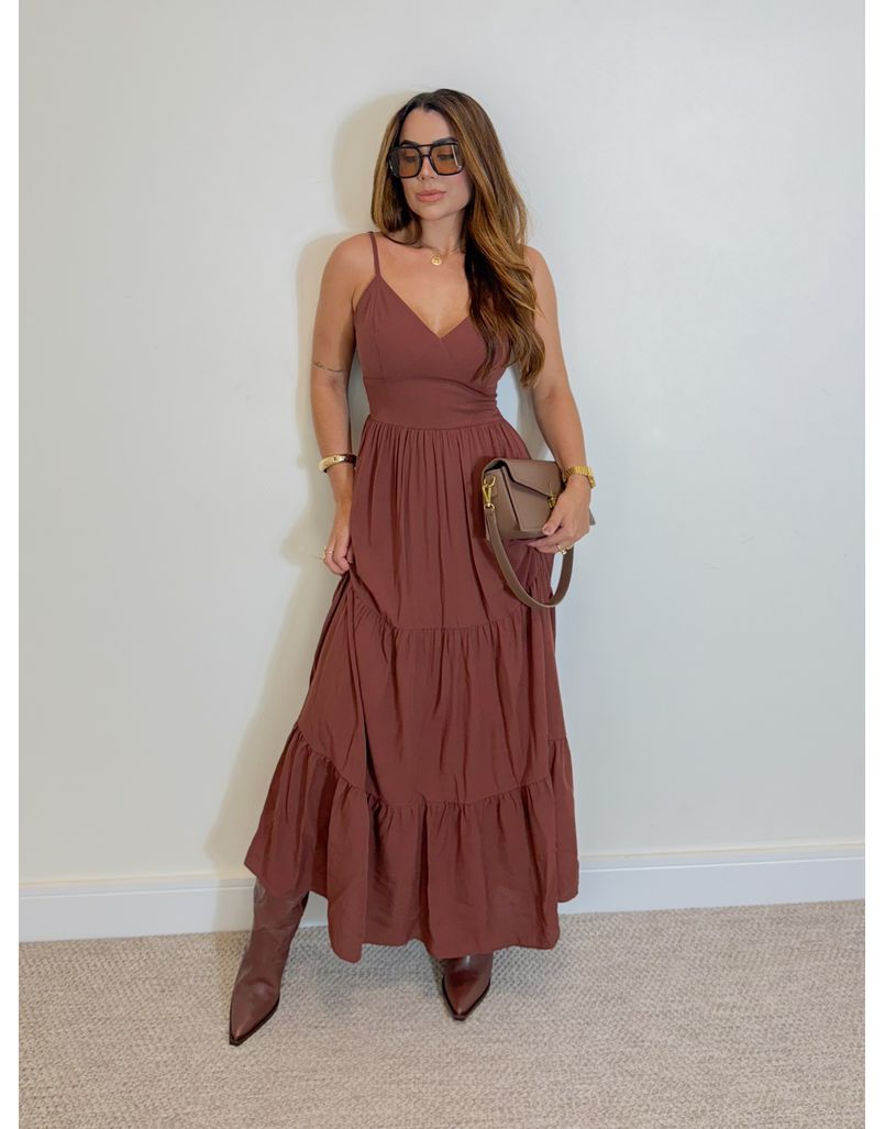 Vestido Midi Atenas Café - Loja La Mina 