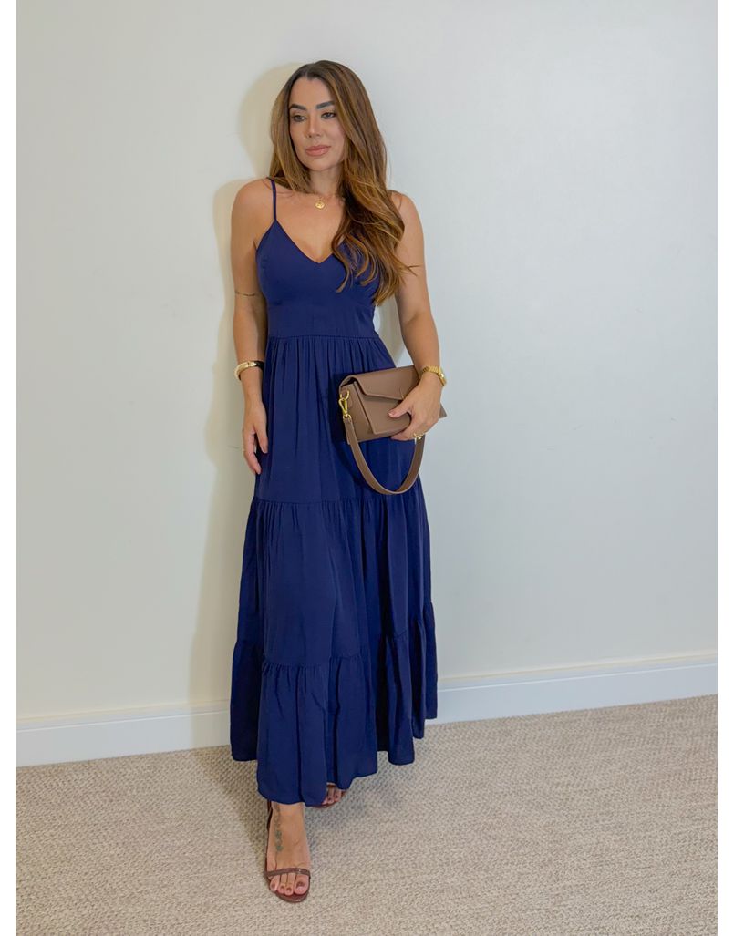Vestido Midi Atenas Marinho - Loja La Mina 