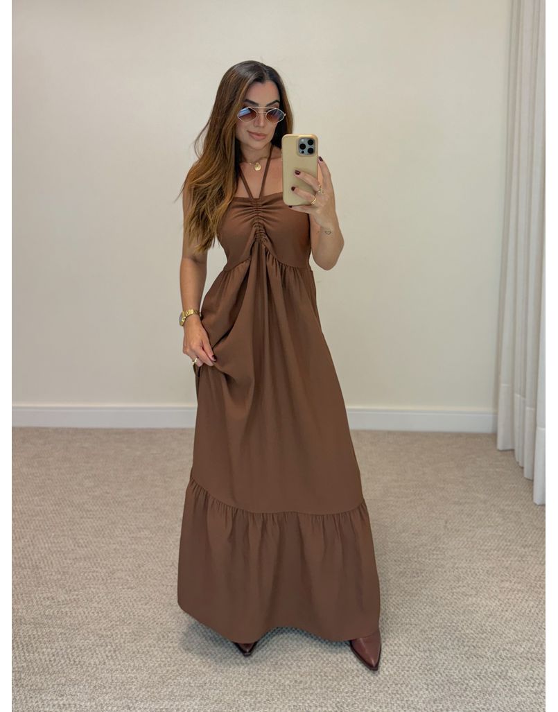 Vestido Midi Amanda Tomara Que Caia Marrom