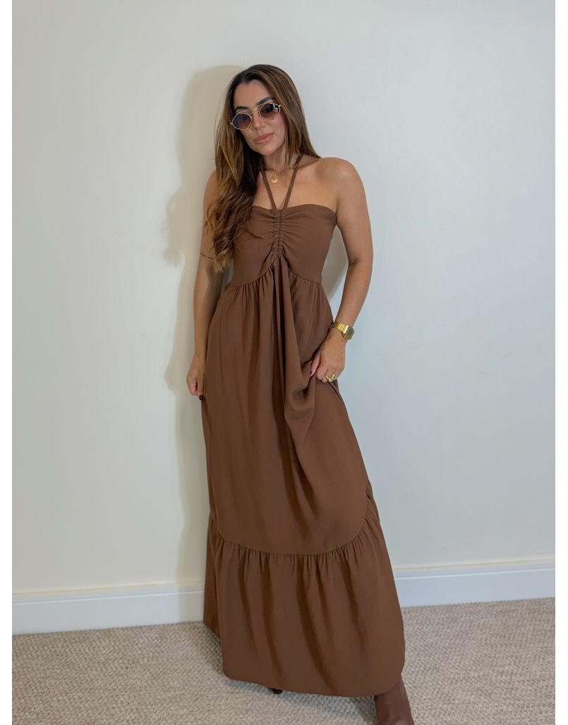 Vestido Midi Amanda Tomara Que Caia Marrom