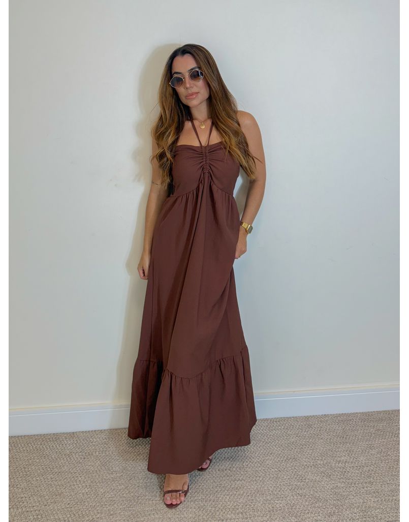 Vestido Midi Amanda Tomara Que Caia Café - Loja La Mina 