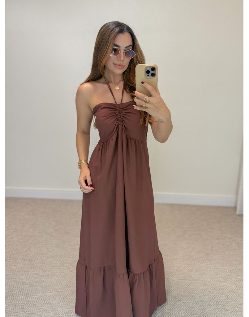 Vestido Midi Amanda Tomara Que Caia Café