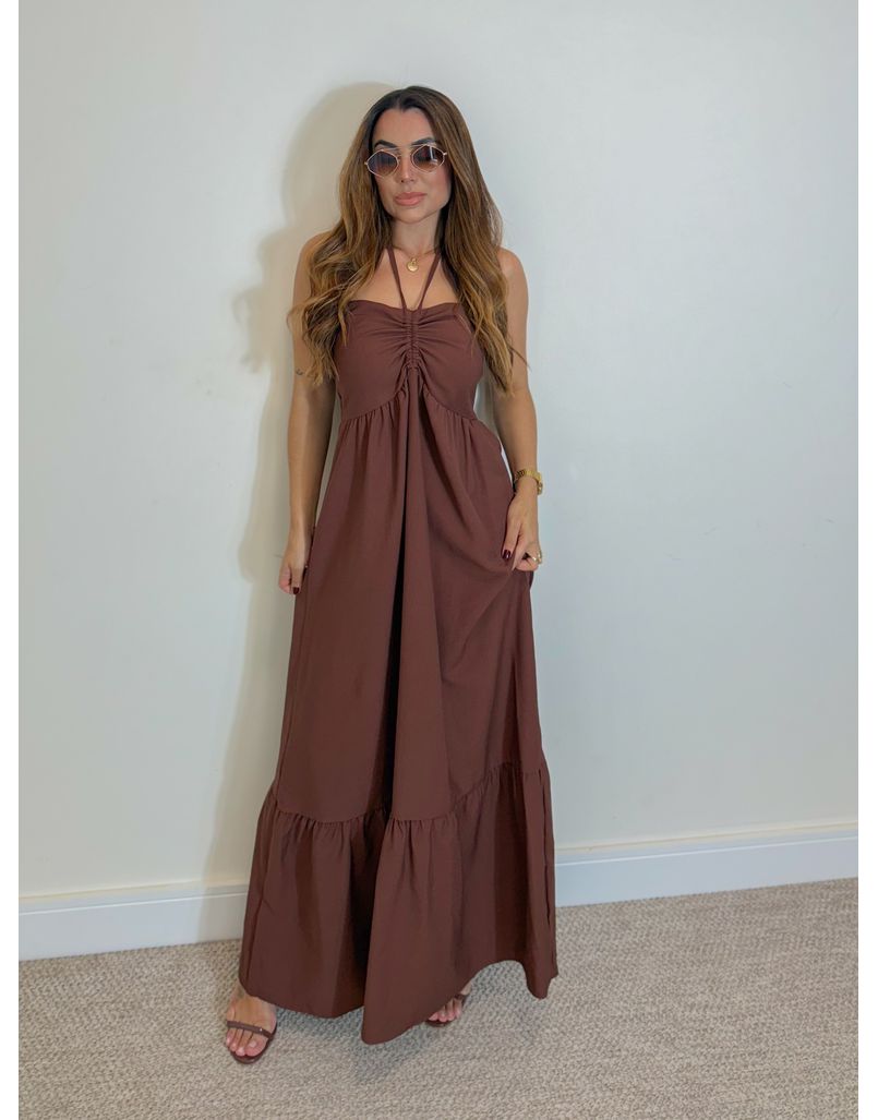 Vestido Midi Amanda Tomara Que Caia Café