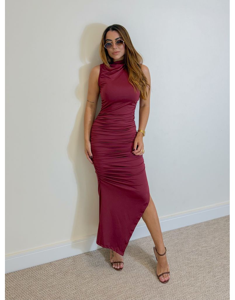 Vestido Midi Franzido Suplex Cereja