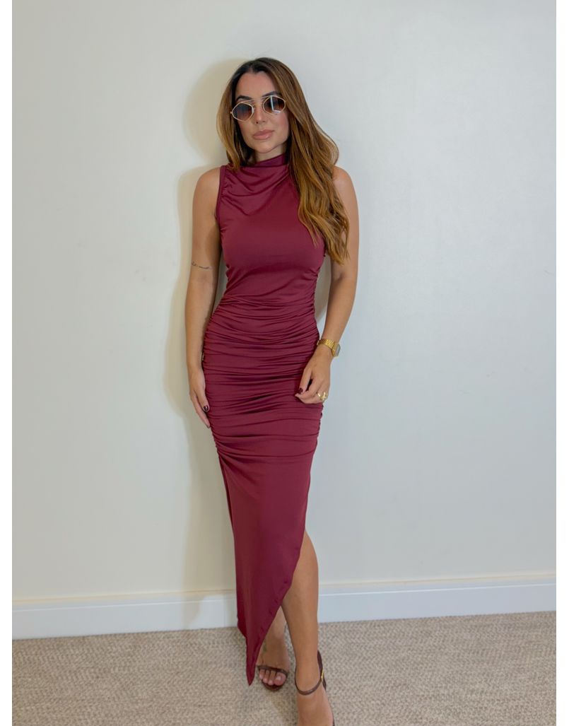 Vestido Midi Franzido Suplex Cereja
