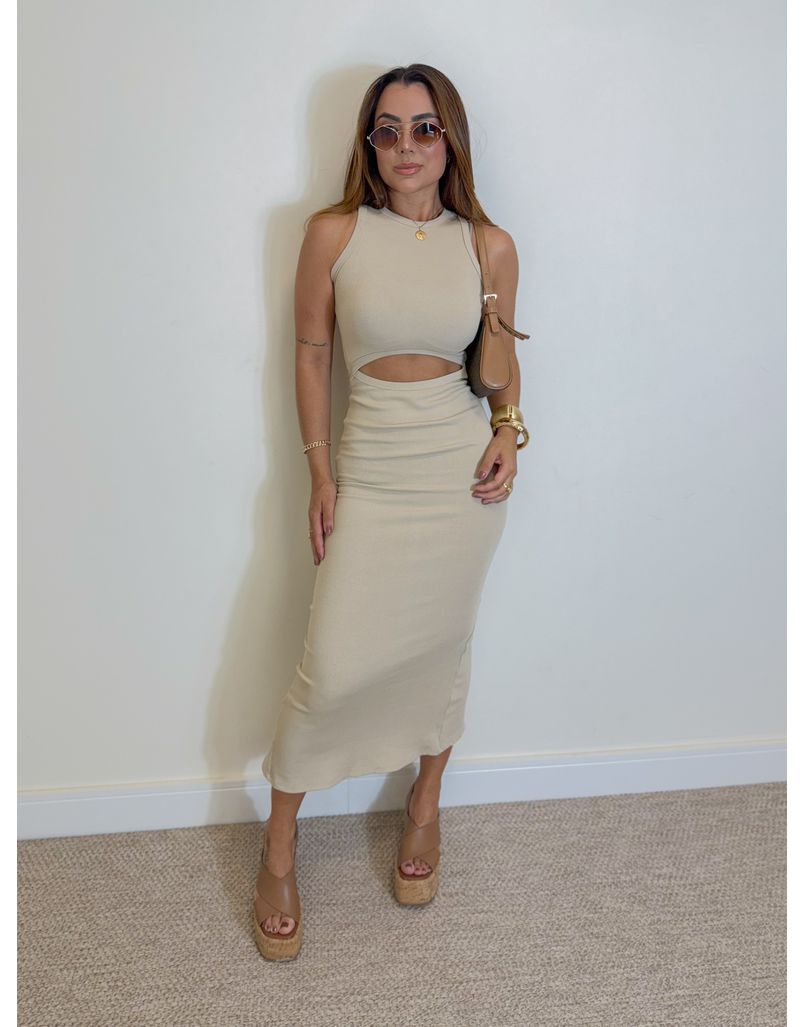 Vestido Canelado Romana Areia