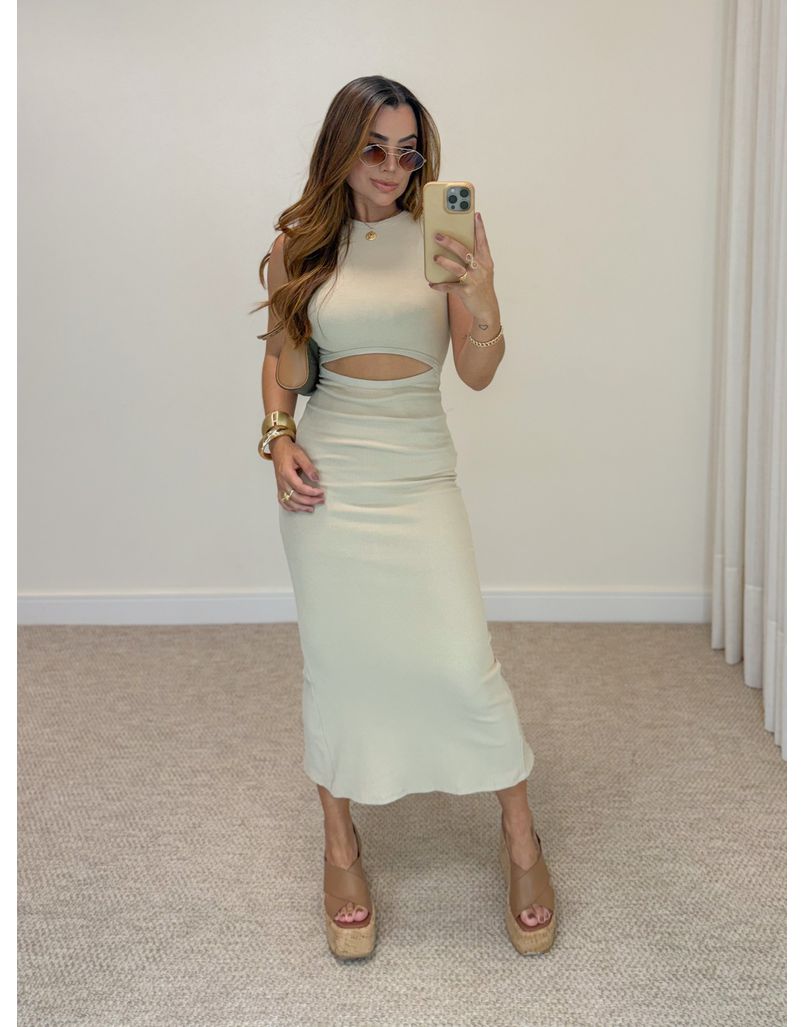 Vestido Canelado Romana Areia