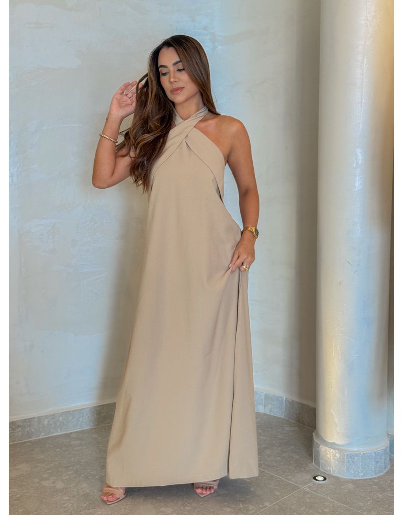 Vestido Midi Frente Única Melina Areia - Loja La Mina 