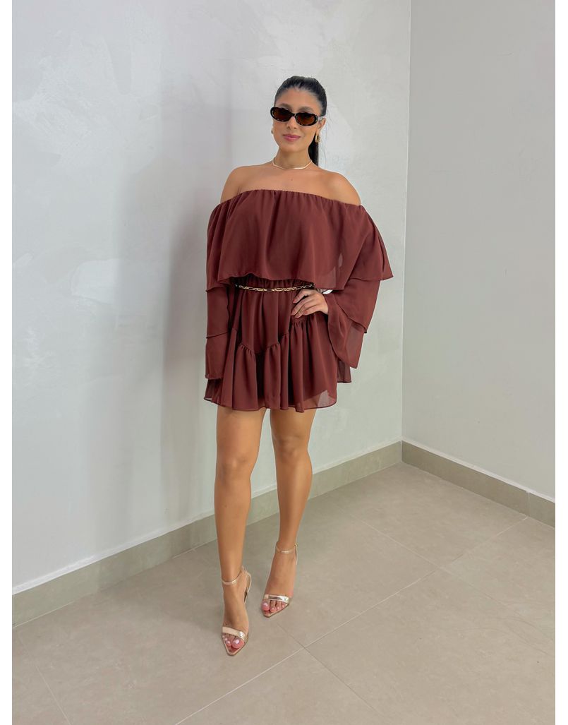 Vestido Ombro á Ombro Boho Café