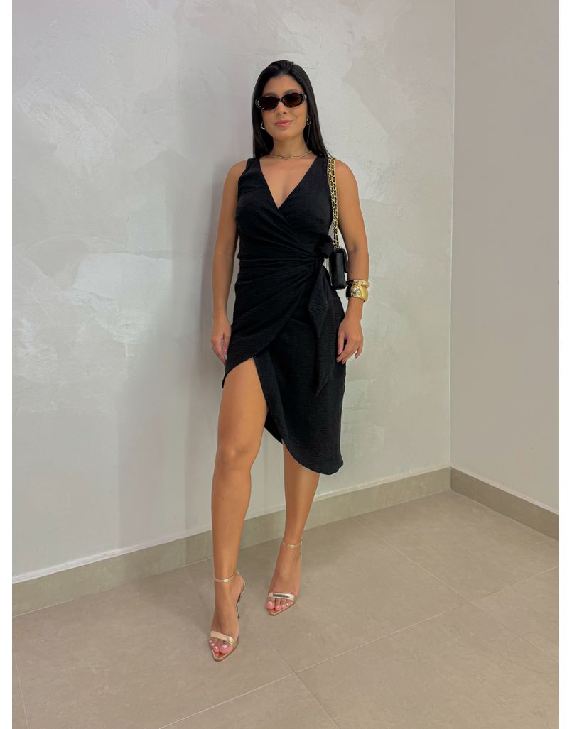 Vestido Transpassado Valentina Preto 
